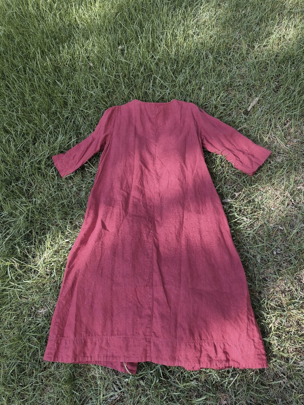 Linen Fox Red Linen Button Front Midi Dress, Size L - Picture 7 of 11